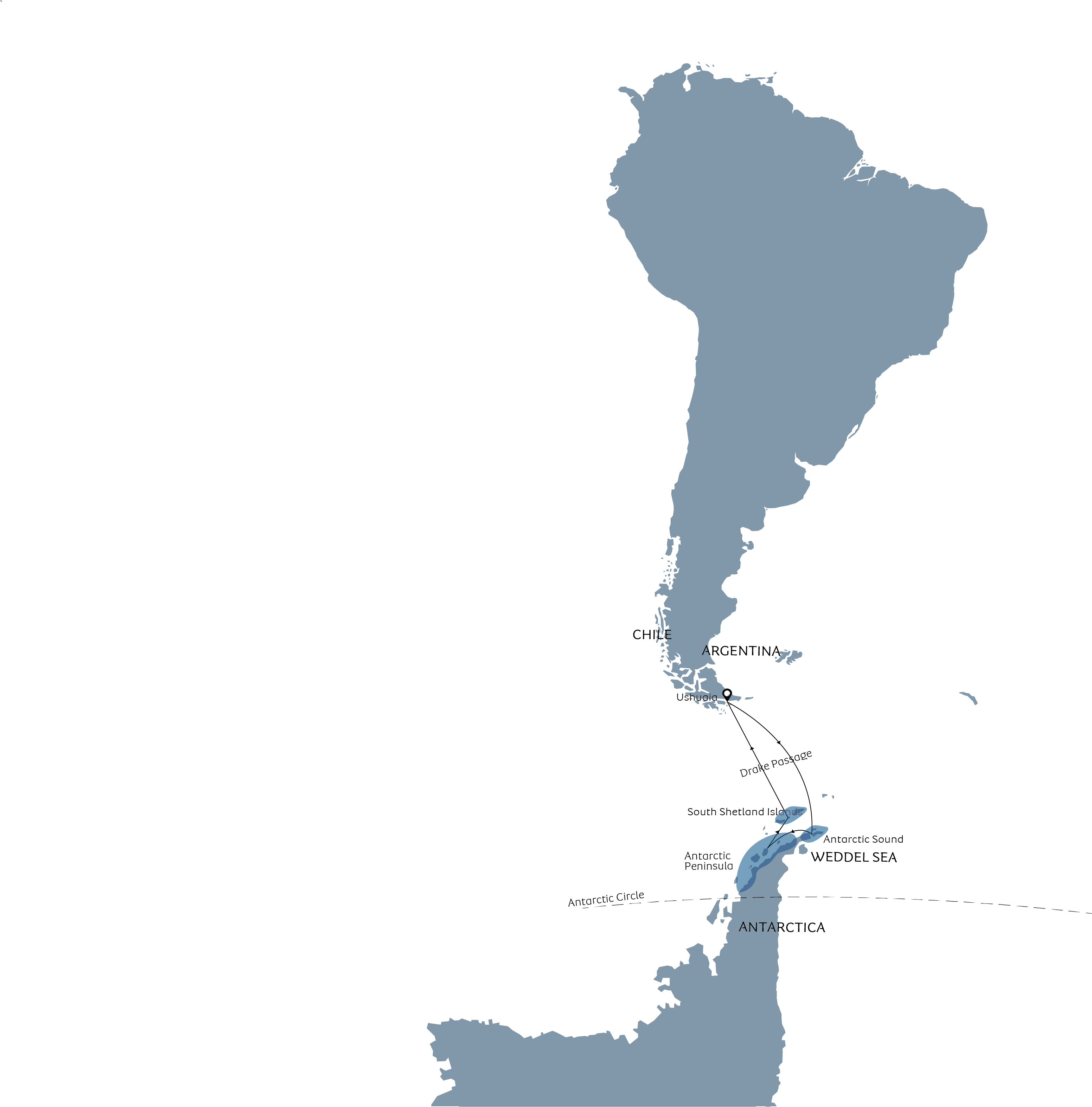 南极半岛和威德尔海12天行程地图