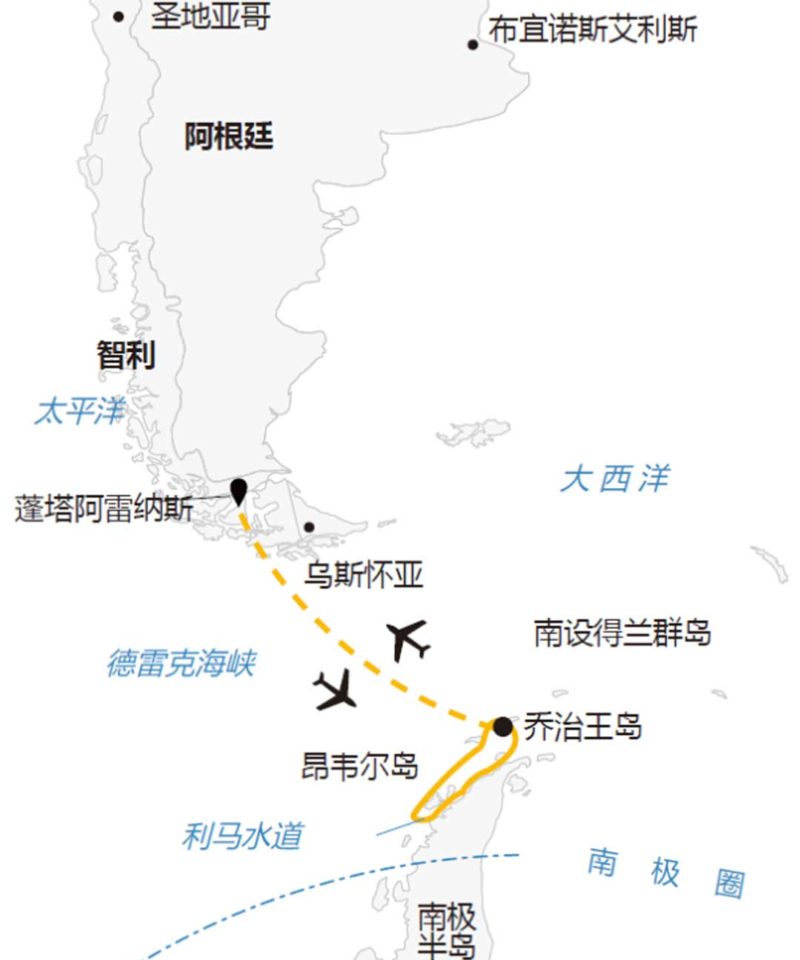 海探险号8日直飞南极行程地图