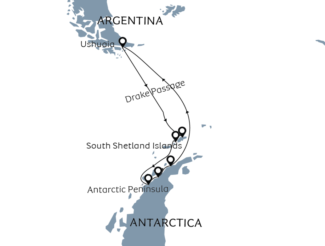 海洋胜利号9天南极半岛行程地图