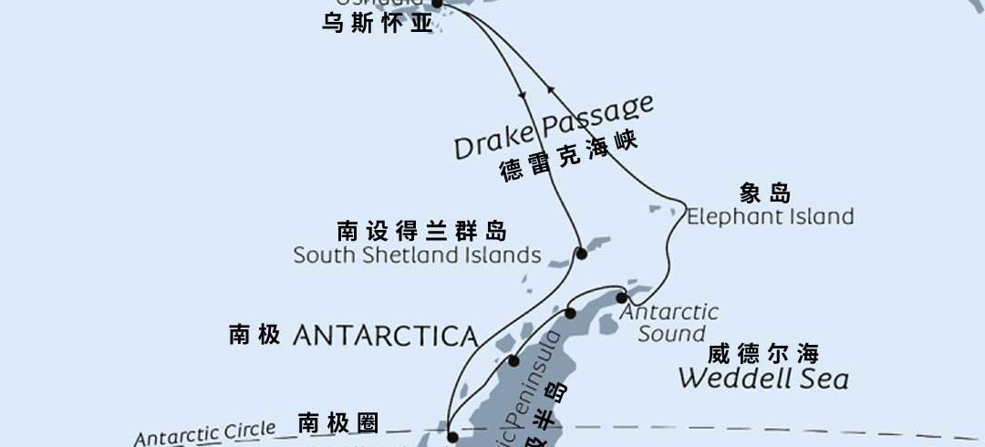 海洋信天翁号 Ocean Albatros 11天跨越南极圈行程地图