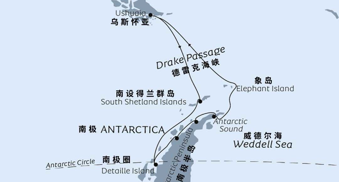 海洋信天翁号 Ocean Albatros 11天跨越南极圈行程地图