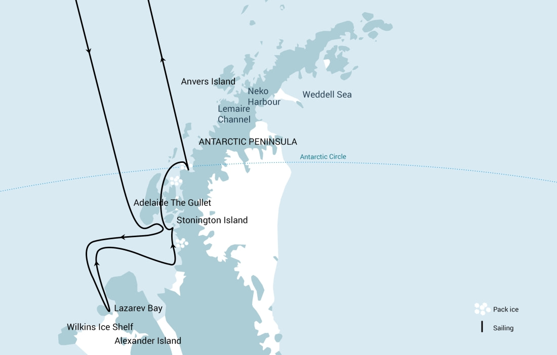 穿越南极圈+威尔金斯冰架+南极光行程地图