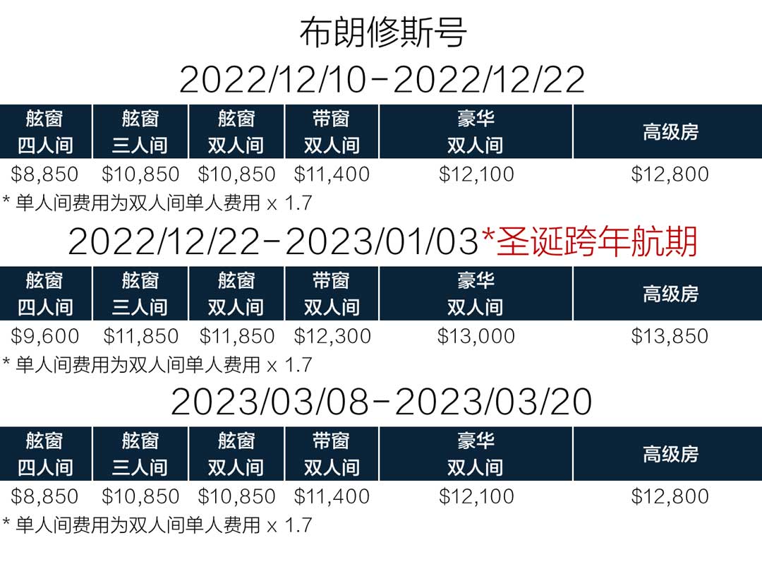 oceanwide布朗修斯南极半岛旅行价格