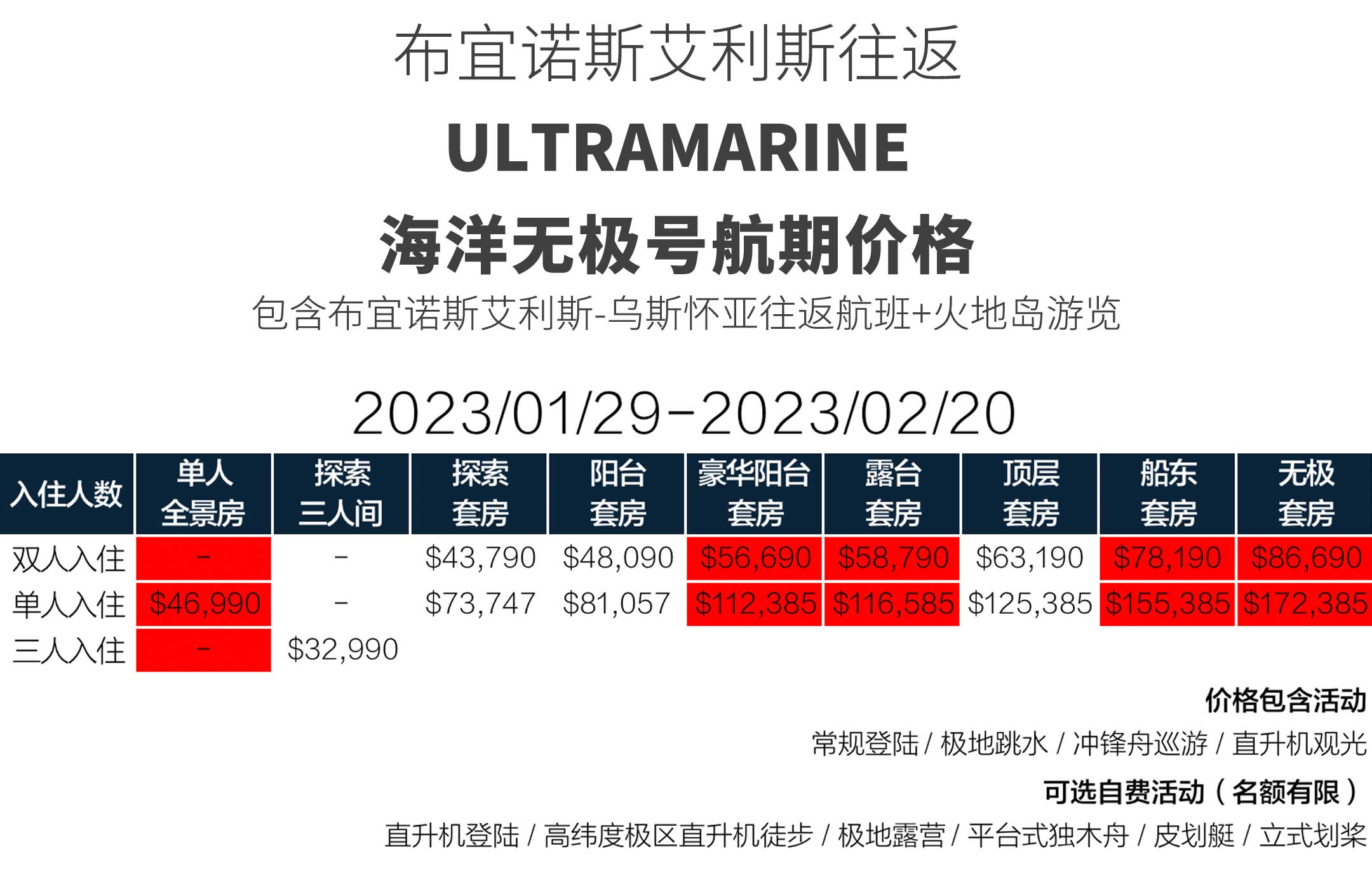 23天布宜诺斯艾利斯三岛跨南极圈旅行价格